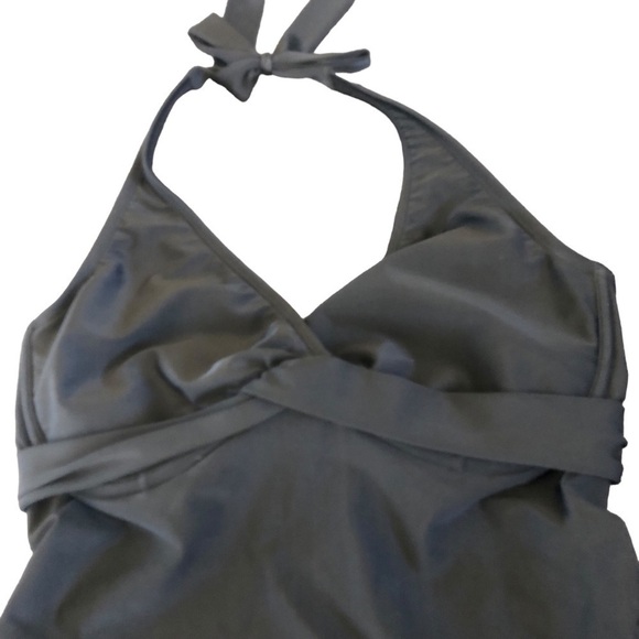 Athleta Twist Underwire Bra Cup Tankini Black 34D/DD Tall Halter Cut Out Back - Picture 2 of 5